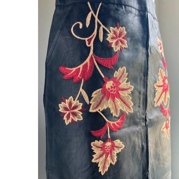 Embroidered Faux Leather Skirt - Picture 2 of 8